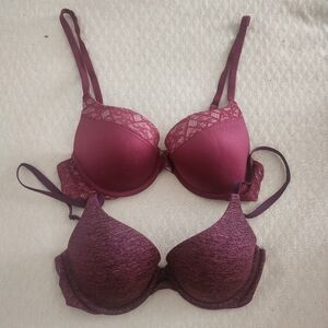 2 VS Bras 32C Burgundy